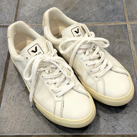 Veja Esplar Sneaker Leather V Logo Lace-Up Low Top Athletic Shoes, White - Picture 3 of 11